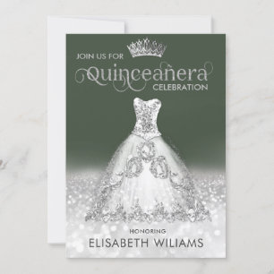 Silver Glitzer Kleid ombre tiara Quinceañera Inv Einladung