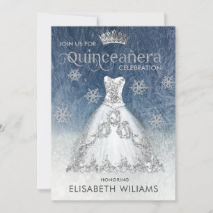 Silver Glitzer Kleid ombre tiara Quinceañera Invi Einladung