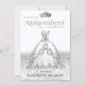 Silver Glitzer Kleid ombre tiara Quinceañera Invi Einladung