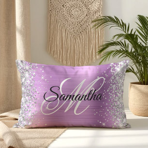Silver Glitzer Lavendel Extravagante Monogramm Lendenkissen