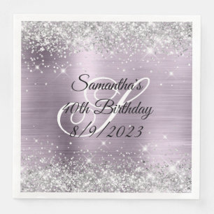 Silver Glitzer Lavender Foil 40. Geburtstag Serviette