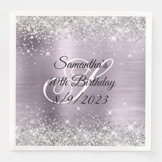 Silver Glitzer Lavender Foil 40. Geburtstag Serviette (Vorderseite)