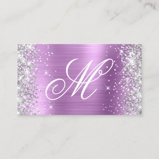 Silver Glitzer Lavender Foil Extravagant Mit Monog Visitenkarte (Vorderseite)