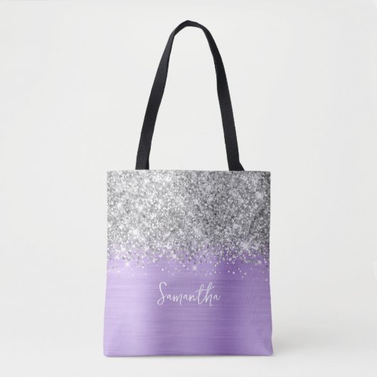 Silver Glitzer Lavender Glam Name Tasche (Vorderseite)