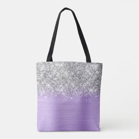 Silver Glitzer Lavender Glam Name Tasche (Rückseite)