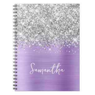 Silver Glitzer Lavender Glam Script Name Notizblock