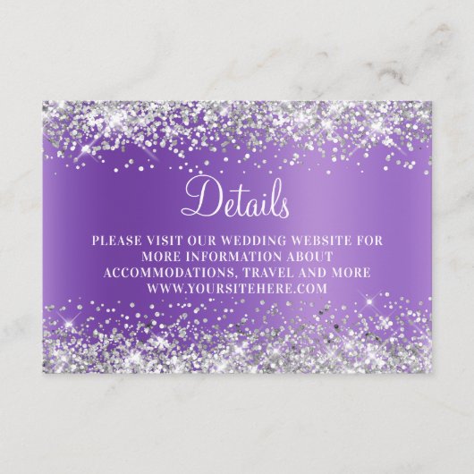 Silver Glitzer Lavender Lila Wedding Details Begleitkarte (Vorderseite)