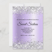 Silver Glitzer Lavender Satin Foil 16 . Geburtstag Einladung (Vorderseite)