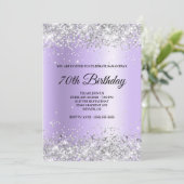 Silver Glitzer Lavender Satin Foil 70. Geburtstag Einladung (Stehend Vorderseite)