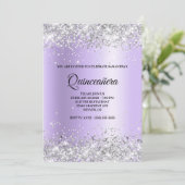 Silver Glitzer Lavender Satin Foil Quinceanera Einladung (Stehend Vorderseite)