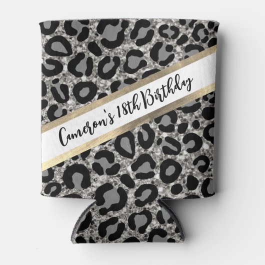 Silver Glitzer Leopard Girly Cheetah Chic Geburtst Dosenkühler (Vorderseite)