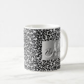 SIlver Glitzer Leopard Monogram Fun Kaffeetasse (VorderseiteRechts)