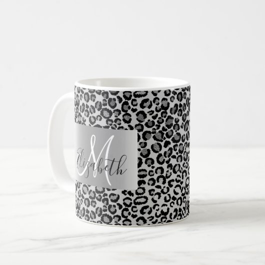 SIlver Glitzer Leopard Monogram Fun Kaffeetasse (Vorderseite Links)