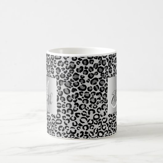 SIlver Glitzer Leopard Monogram Fun Kaffeetasse (Mittel)