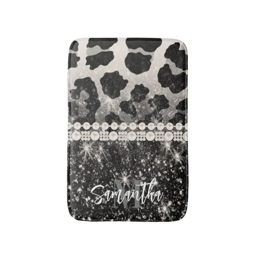 Silver Glitzer Leopard Print Badematte (Vorderseite Vertikal)