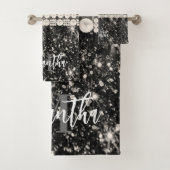 Silver Glitzer Leopard Print Badhandtuch Set (Insitu)