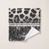 Silver Glitzer Leopard Print Badhandtuch Set (Waschlappen)