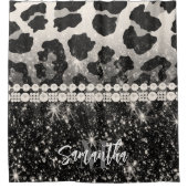 Silver Glitzer Leopard Print Duschvorhang (Vorderseite)