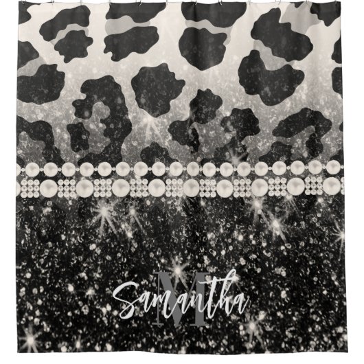 Silver Glitzer Leopard Print Duschvorhang (Vorderseite)