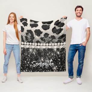 Silver Glitzer Leopard Print Fleecedecke