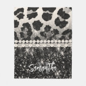Silver Glitzer Leopard Print Fleecedecke (Vorderseite)