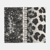 Silver Glitzer Leopard Print Fleecedecke (Vorderseite (Horizontal))
