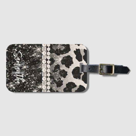 Silver Glitzer Leopard Print Gepäckanhänger (Vorderseite (Horizontal))