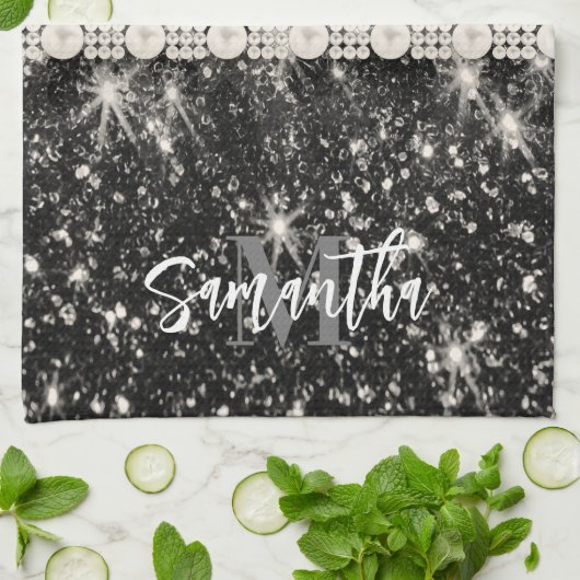 Silver Glitzer Leopard Print Geschirrtuch (Gefaltet)