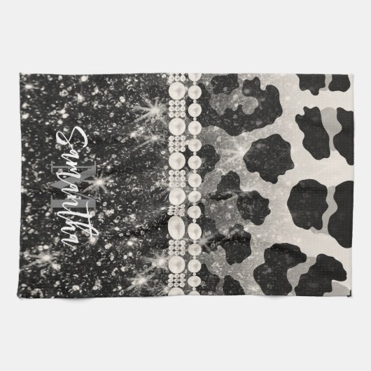 Silver Glitzer Leopard Print Geschirrtuch (Horizontal)