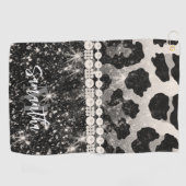 Silver Glitzer Leopard Print Golfhandtuch (Horizontal)