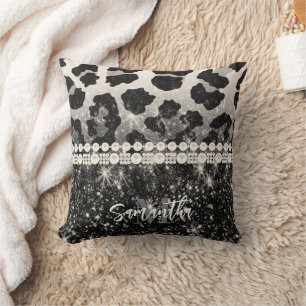 Silver Glitzer Leopard Print Kissen
