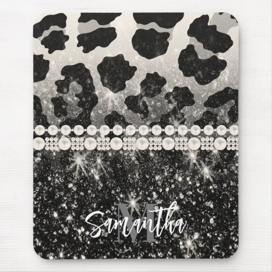 Silver Glitzer Leopard Print Mousepad (Vorne)