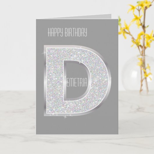 Silver Glitzer Letter D Karte (Gelbe Blume)