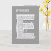 Silver Glitzer Letter E Karte (Gelbe Blume)