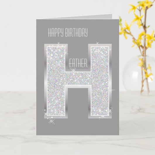 Silver Glitzer Letter H Karte (Gelbe Blume)