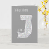 Silver Glitzer Letter J Karte (Gelbe Blume)