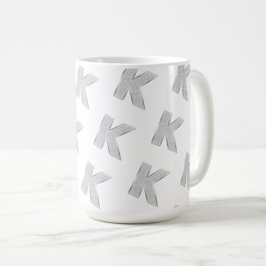 Silver Glitzer Letter K Kaffeetasse (VorderseiteRechts)