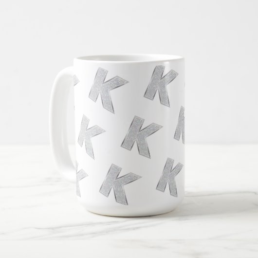 Silver Glitzer Letter K Kaffeetasse (Vorderseite Links)