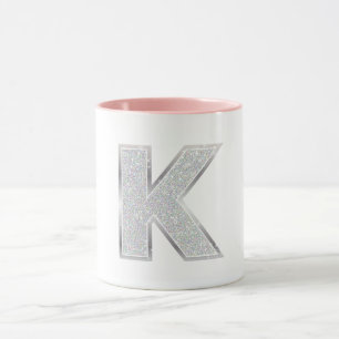 Silver Glitzer Letter K Tasse
