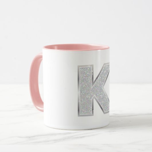 Silver Glitzer Letter K Tasse (Vorderseite Links)