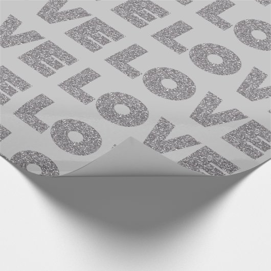 Silver Glitzer Liebe Geschenkpapier (Ecke)