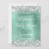 Silver Glitzer Light Aquamarin Baby Dusche Einladung (Vorderseite)