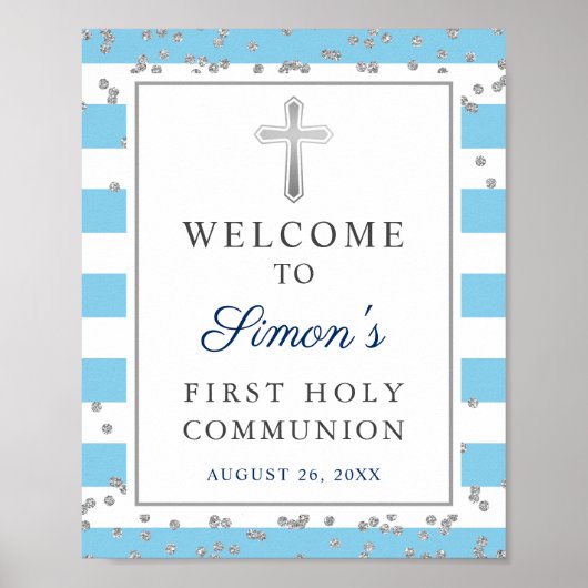 Silver Glitzer Light Blue First Community Willkomm Poster (Vorne)