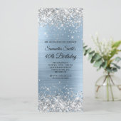 Silver Glitzer Light Blue Foil 40. Geburtstag Einladung (Stehend Vorderseite)