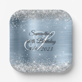 Silver Glitzer Light Blue Foil 40. Geburtstag Pappteller