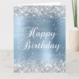 Silver Glitzer Light Blue Foil Big Happy Geburtsta Karte