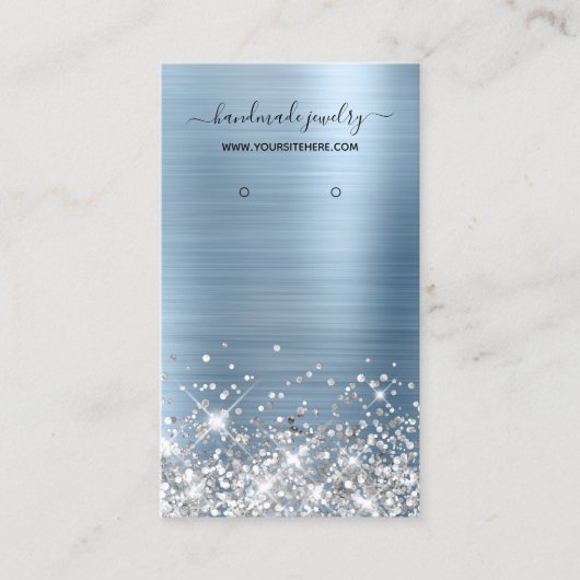 Silver Glitzer Light Blue Foil Earring Display Visitenkarte (Vorderseite)