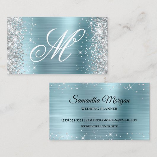 Silver Glitzer Light Blue Foil Extravagant Mit Mon Visitenkarte (Vorne/Hinten)