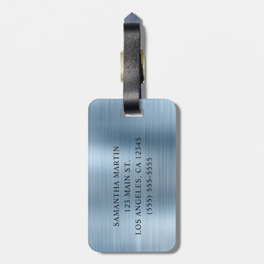 Silver Glitzer Light Blue Foil Extravagant Monogra Gepäckanhänger (Rückseite vertikal)