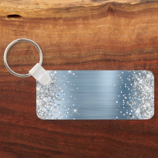 Silver Glitzer Light Blue Foil Extravagant Monogra Schlüsselanhänger (Rückseite)